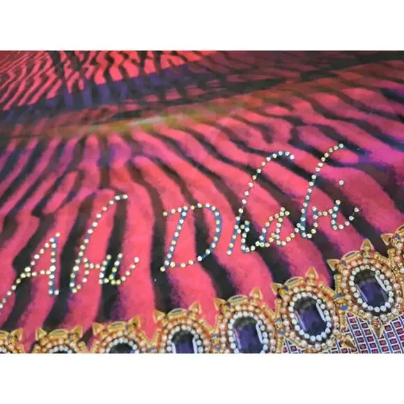 Beach coverup tunic L Abu Dhabi Large dress caftan CAMELS crystals rhinestones - Picture 5 of 6